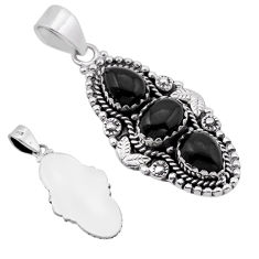 6.39cts back closed natural black onyx oval 925 sterling silver pendant n49362