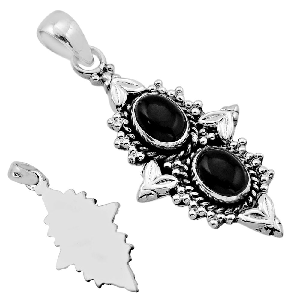 4.02cts back closed natural black onyx oval 925 sterling silver pendant n51301