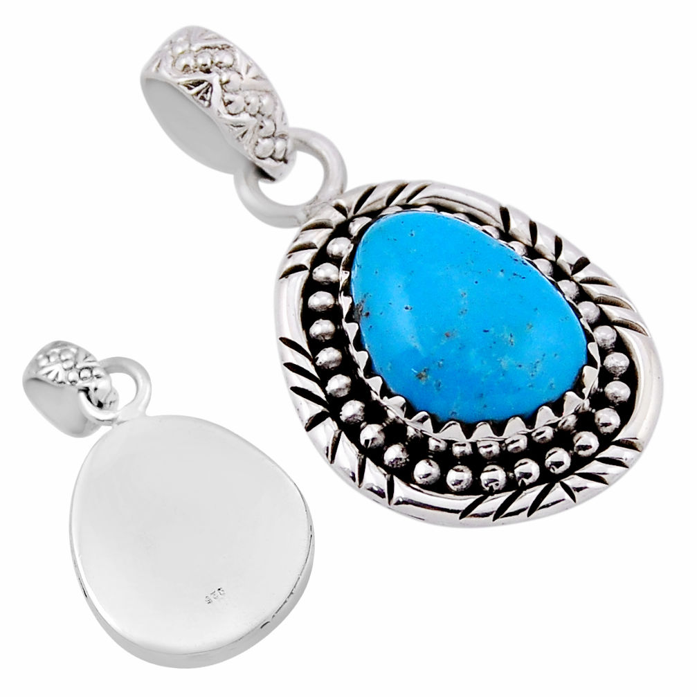 6.41cts back closed natural blue mojave turquoise 925 silver pendant n35876