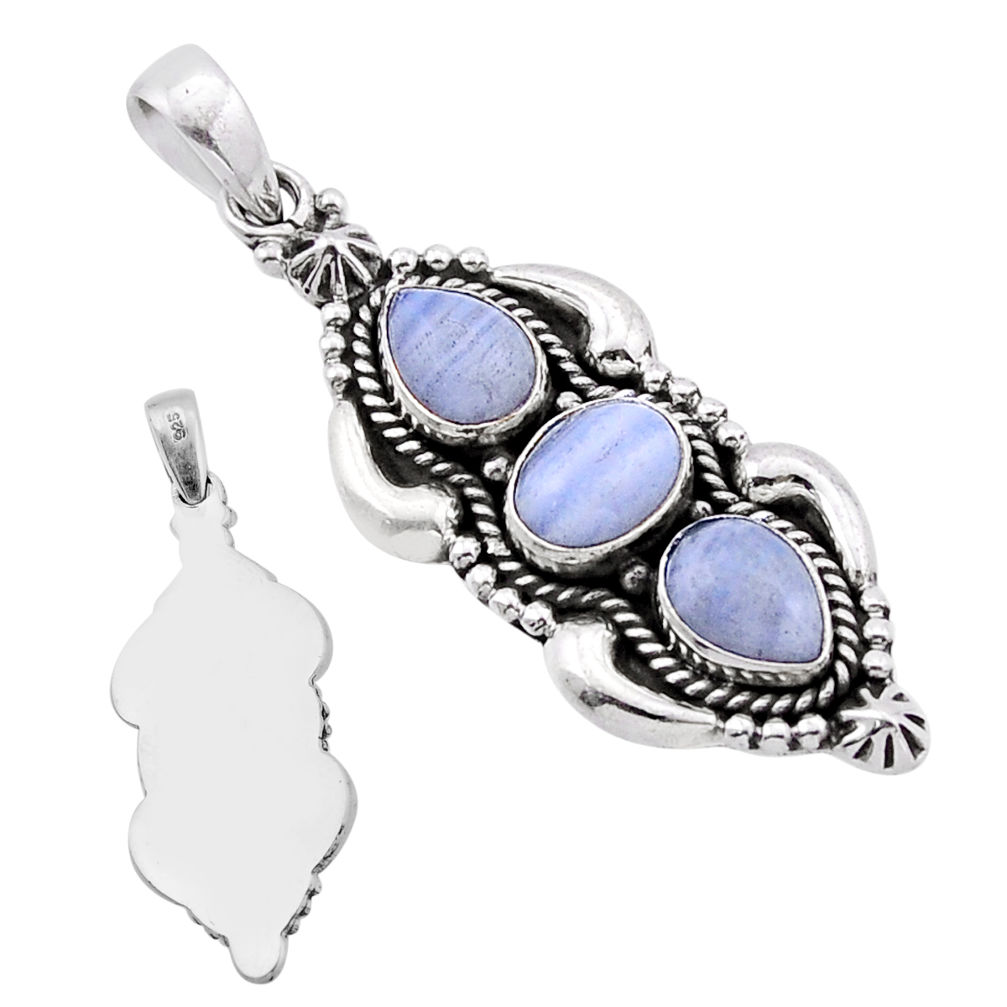 6.62cts back closed natural blue lace agate oval sterling silver pendant n49345