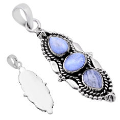 6.36cts back closed natural blue lace agate oval sterling silver pendant n49375