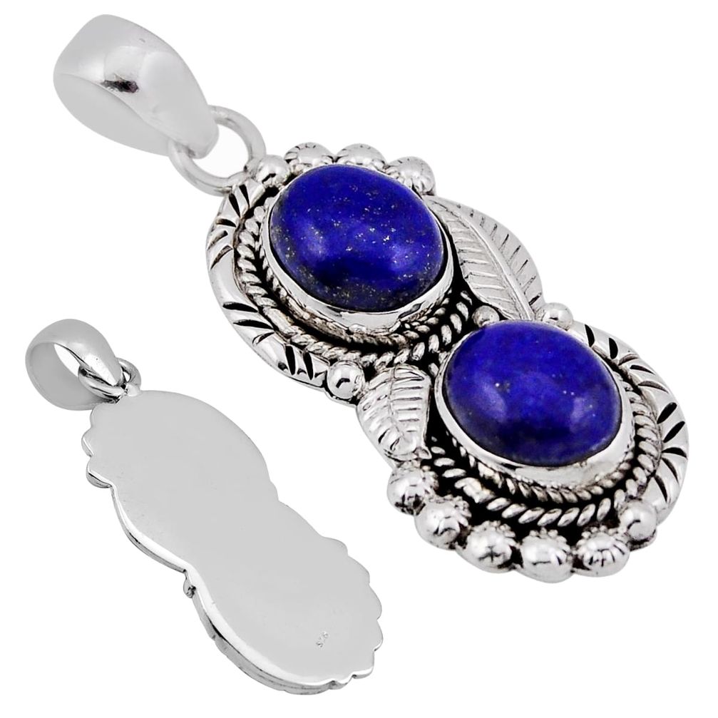 10.13cts back closed natural blue lapis lazuli oval 925 silver pendant n38804