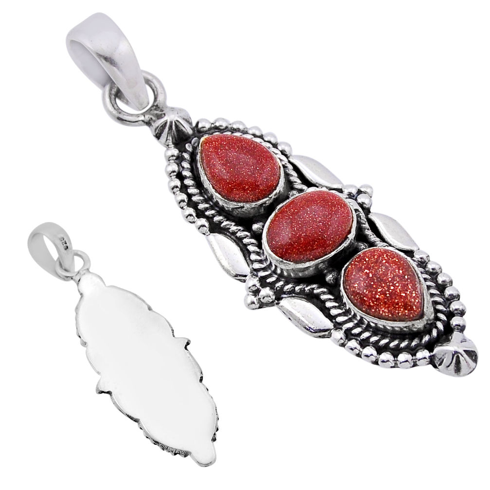 6.15cts back closed natural brown goldstone 925 sterling silver pendant n49379