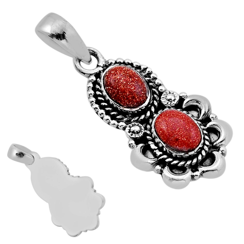 4.57cts back closed natural brown goldstone oval sterling silver pendant n51231