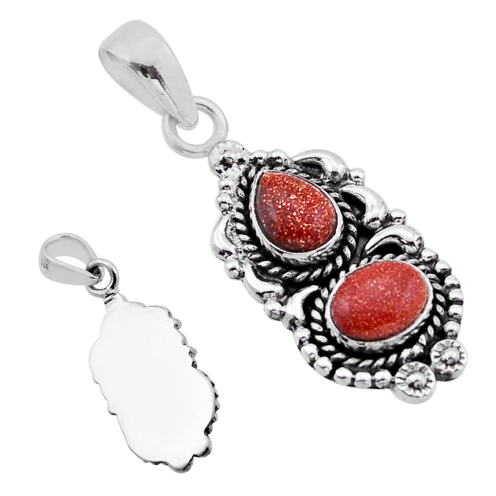 4.06cts back closed natural brown goldstone oval sterling silver pendant n51260