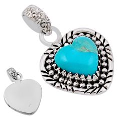 6.34cts back closed natural green mojave turquoise heart silver pendant n35908