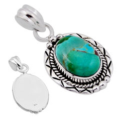 6.31cts back closed natural green mojave turquoise oval silver pendant n35909