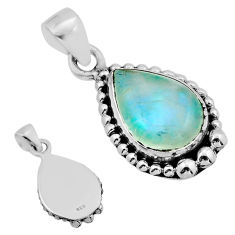 5.71cts back closed natural green moonstone pear sterling silver pendant y81491