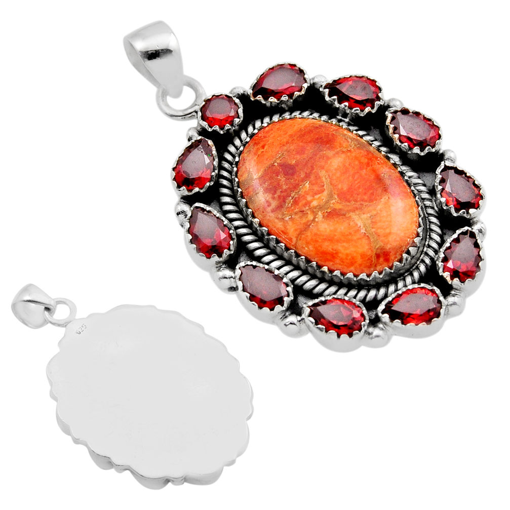 24.42cts back closed natural mojave turquoise garnet 925 silver pendant c32847