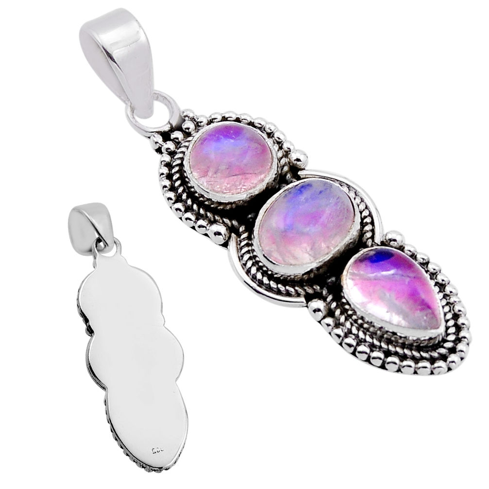7.16cts back closed natural pink moonstone oval round 925 silver pendant n52249