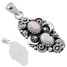 4.54cts back closed natural white buffalo turquoise oval silver pendant n38514