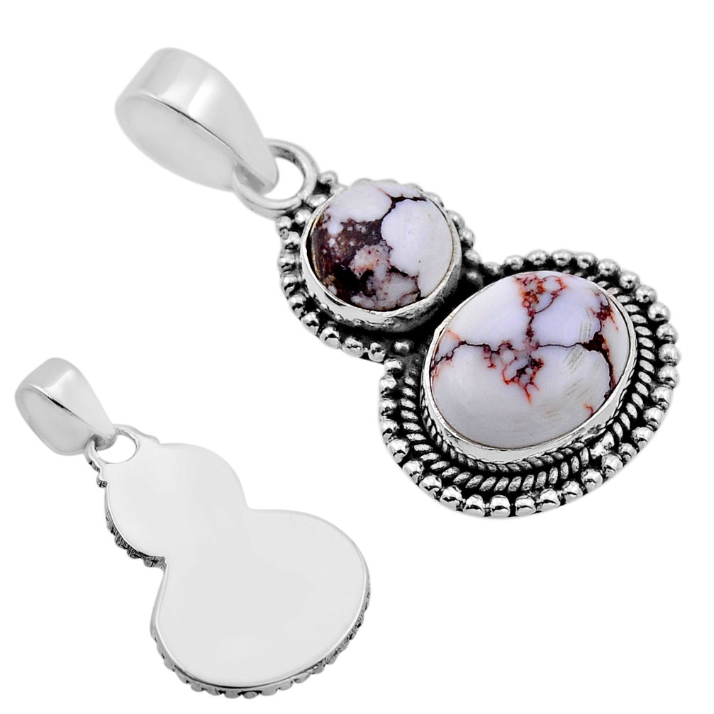 6.58cts back closed natural white wild horse magnesite 925 silver pendant n52409
