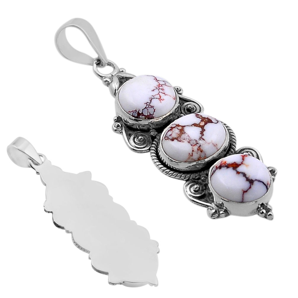 13.63cts back closed natural white wild horse magnesite silver pendant n52403