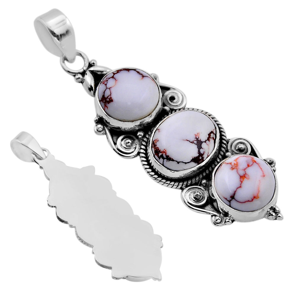 13.55cts back closed natural white wild horse magnesite silver pendant n52406