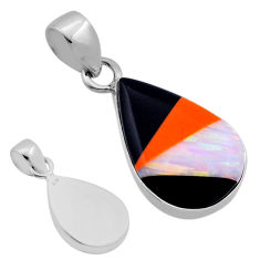 6.89cts back closed orange pink black strip opal pear 925 silver pendant n46029