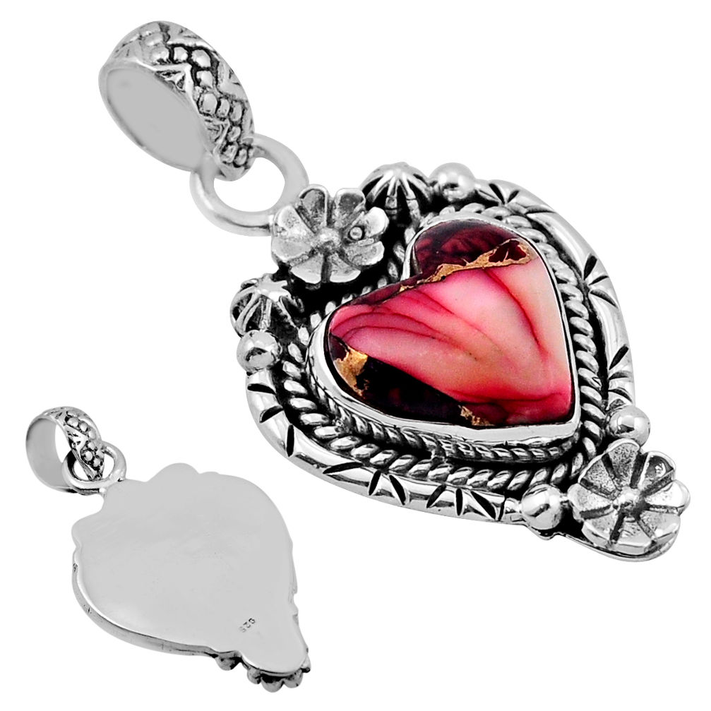 7.09cts back closed red rose dahlia heart 925 sterling silver pendant n35830