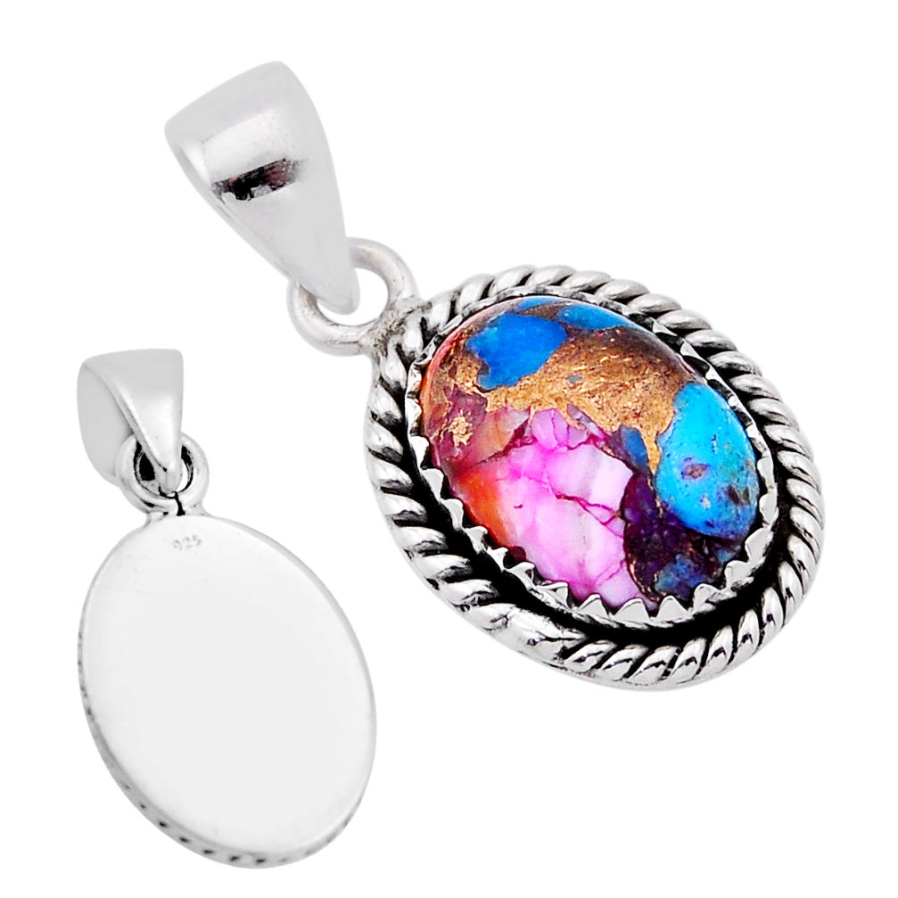 6.41cts back closed spiny oyster arizona turquoise 925 silver pendant n54118