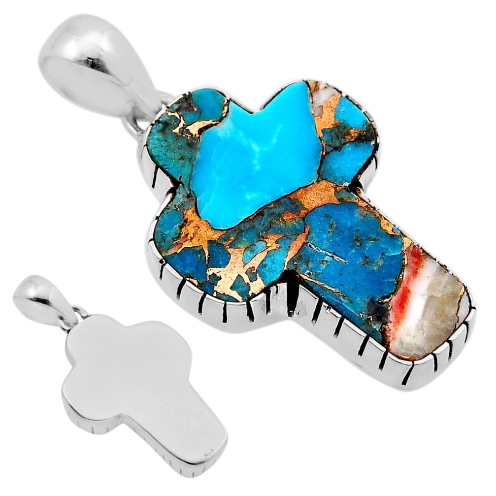 18.91cts back closed spiny oyster arizona turquoise silver cross pendant c32902