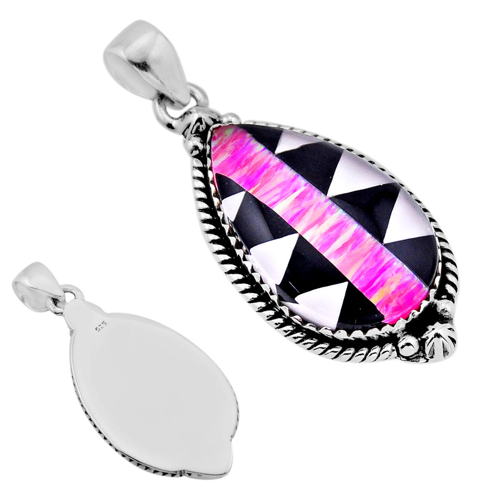 16.65cts back closed strip opal pear sterling silver checkers pendant n53582