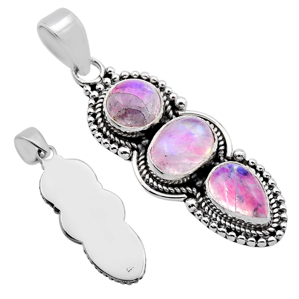 7.23cts back clsoed natural pink moonstone 925 sterling silver pendant n52393