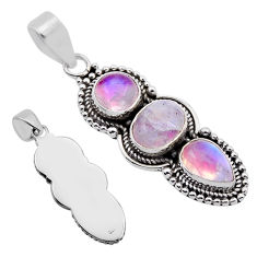 7.14cts back clsoed natural pink moonstone oval sterling silver pendant n52388