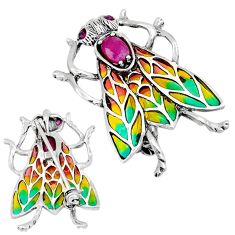 0.92cts bee natural red ruby green yellow enamel silver brooch pendant c29427