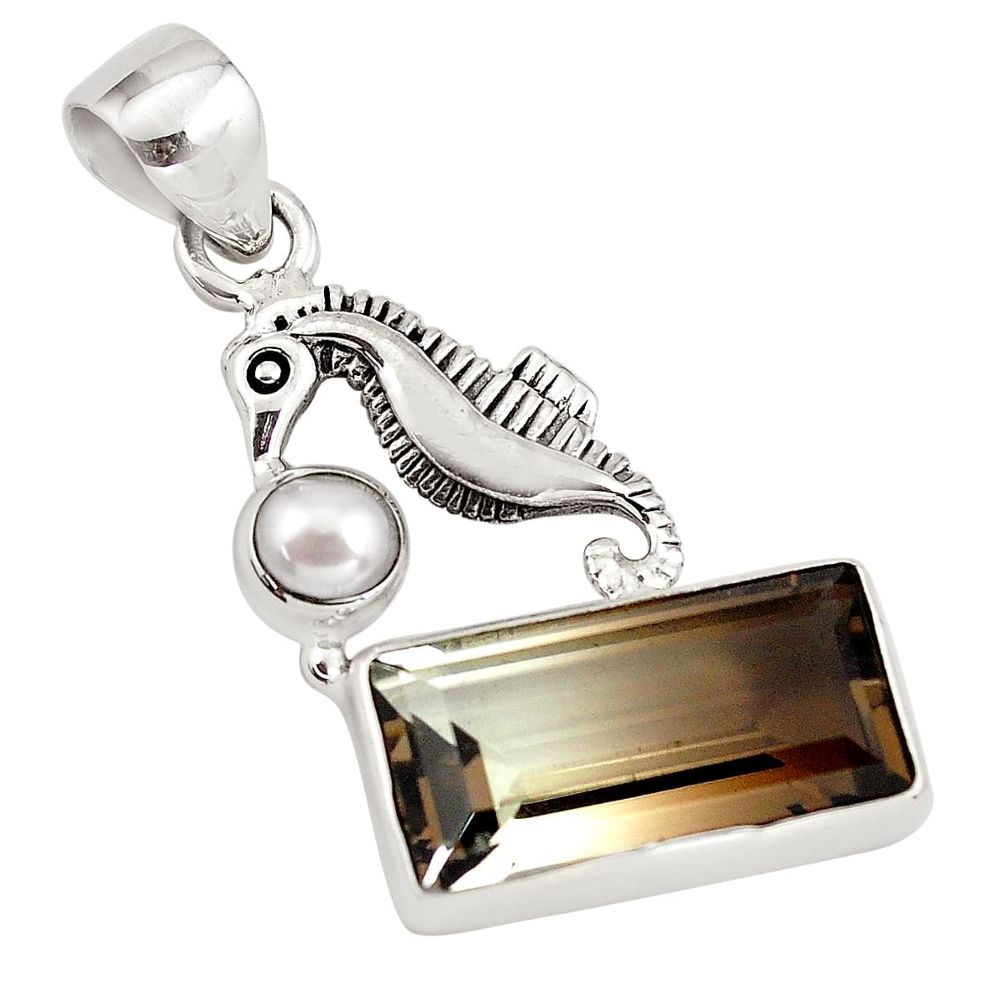 n smoky topaz pearl 925 sterling silver seahorse pendant p79509