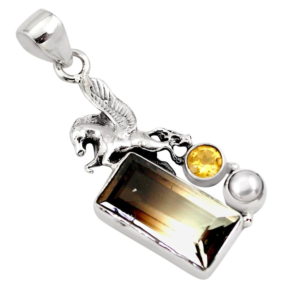 10.69cts bio brown smoky topaz pearl 925 sterling silver unicorn pendant p79516