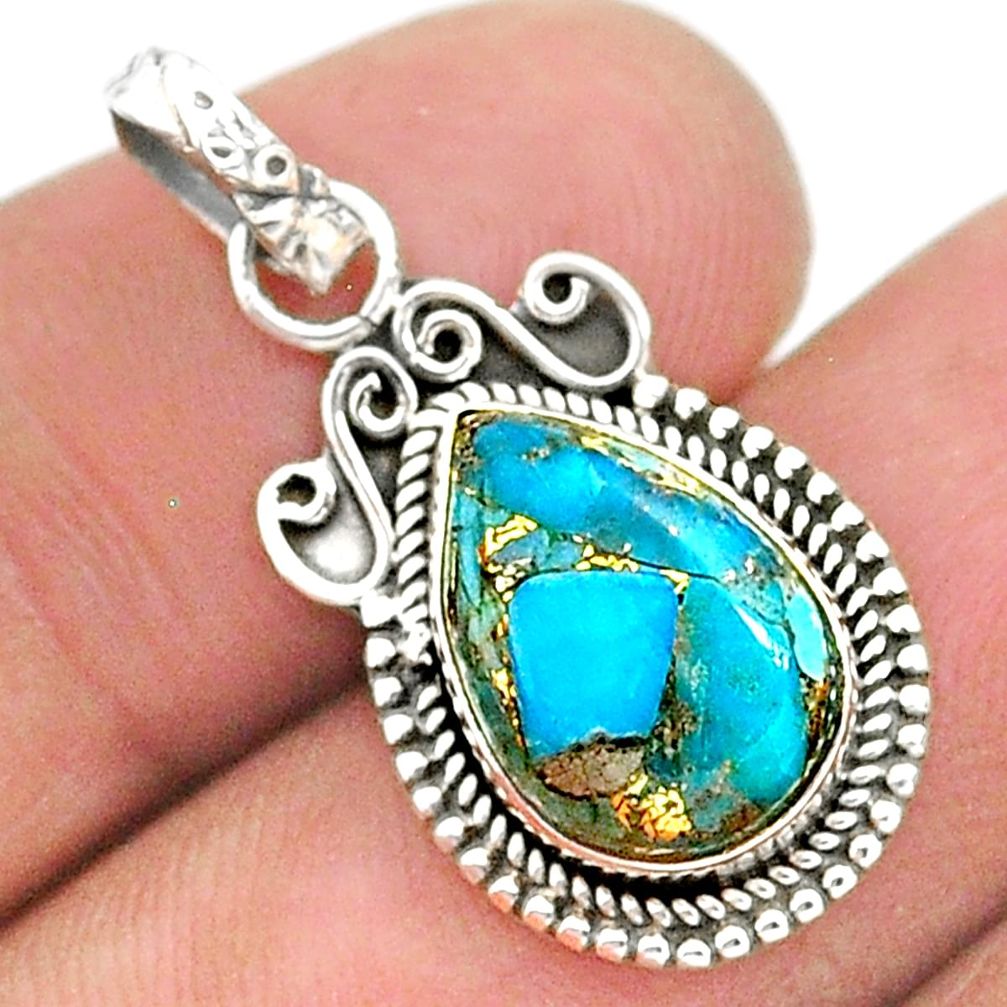 4.16cts black copper turquoise pear 925 sterling silver pendant jewelry t35785