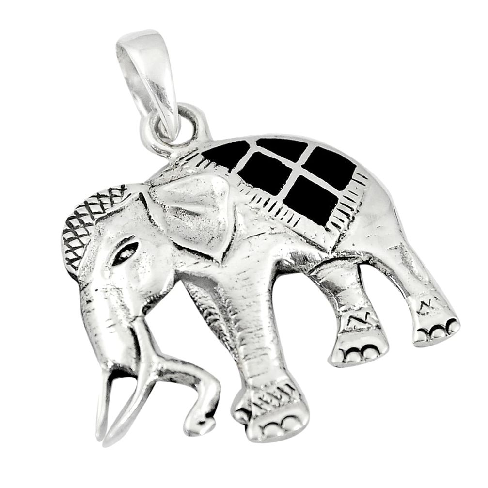 3.48gms black onyx 925 sterling silver elephant pendant jewelry a90790 c13758