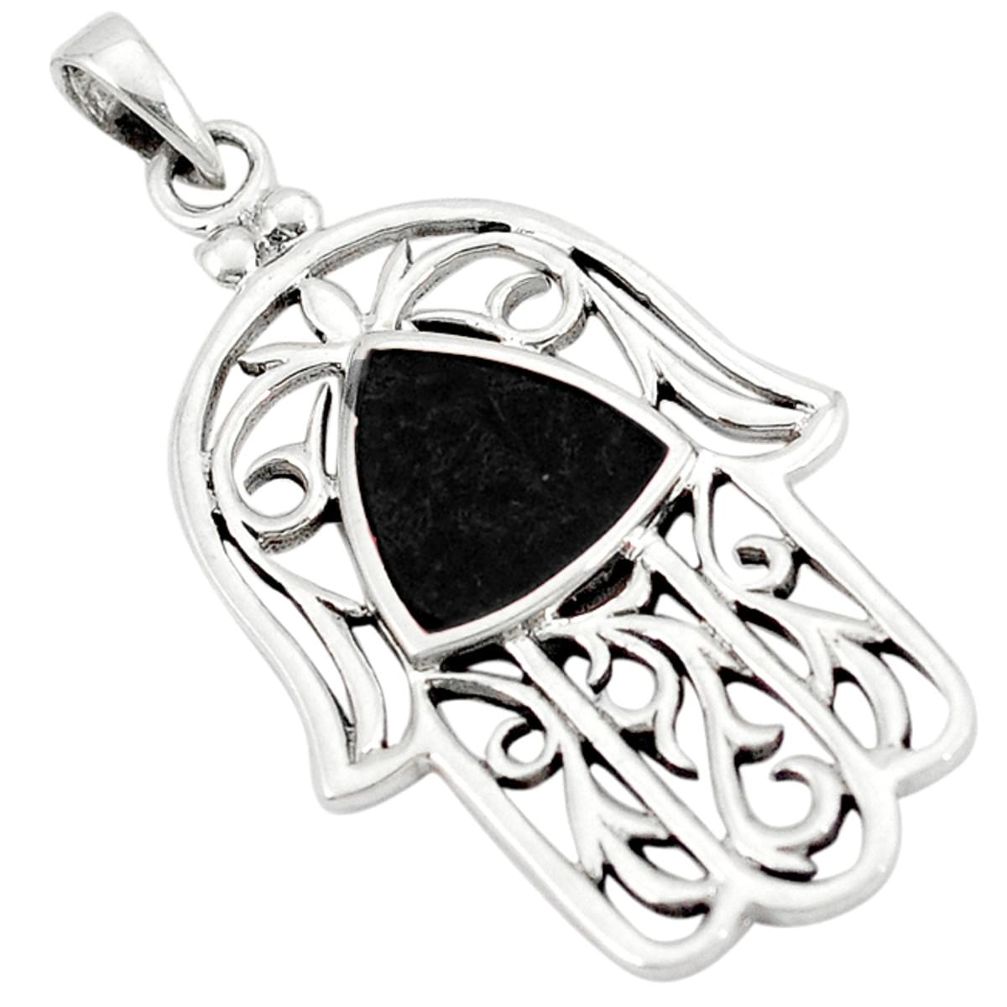Black onyx enamel 925 silver hand of god hamsa pendant jewelry c12444
