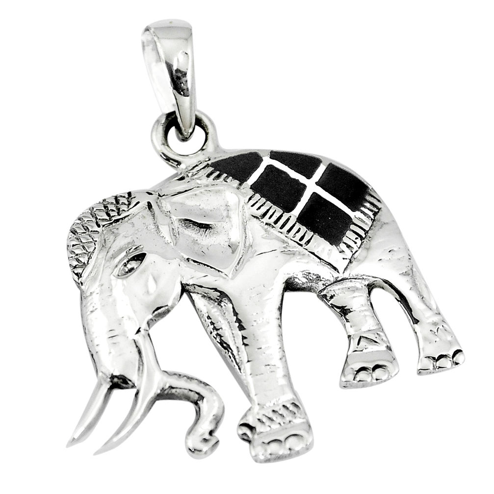 3.26gms black onyx enamel 925 sterling silver elephant pendant a88351 c13770