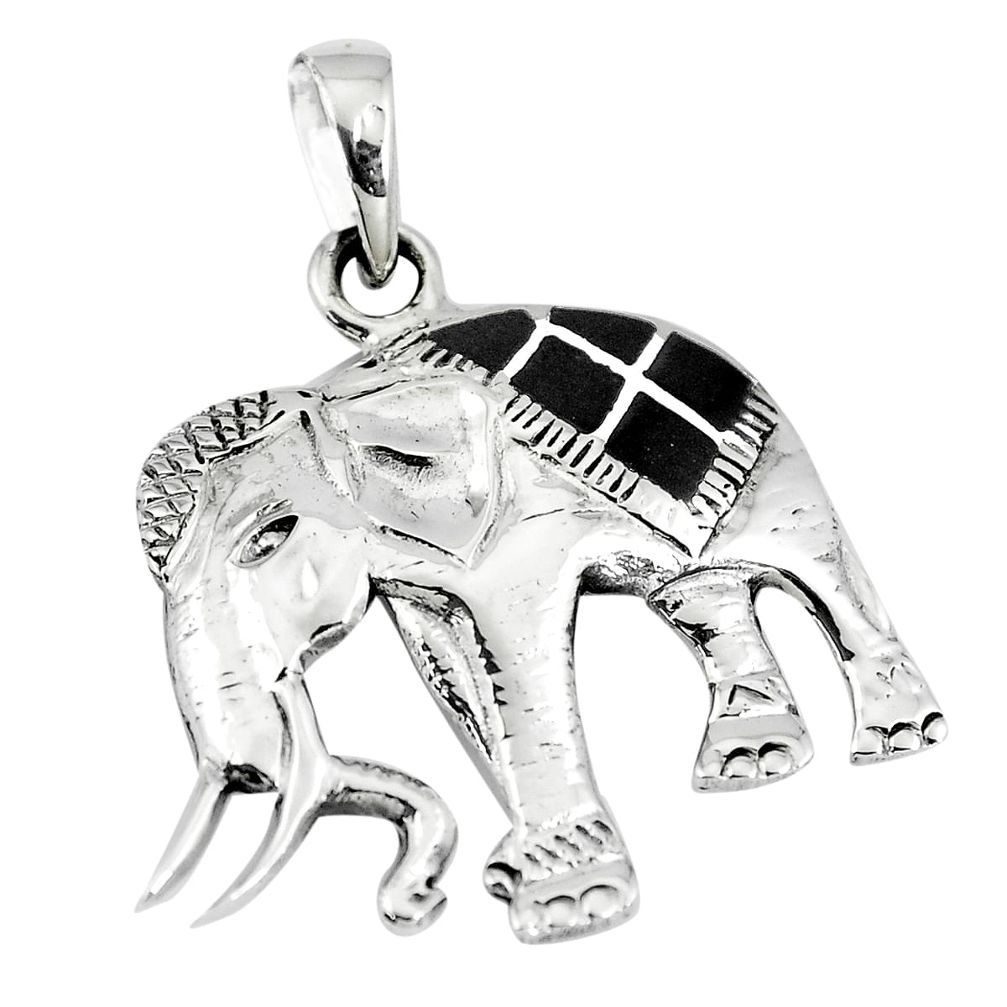 3.02gms black onyx enamel 925 sterling silver elephant pendant a88403 c13744