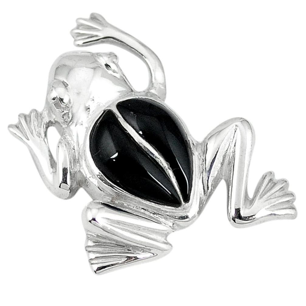 Black onyx enamel 925 sterling silver frog pendant jewelry a55400 c14659