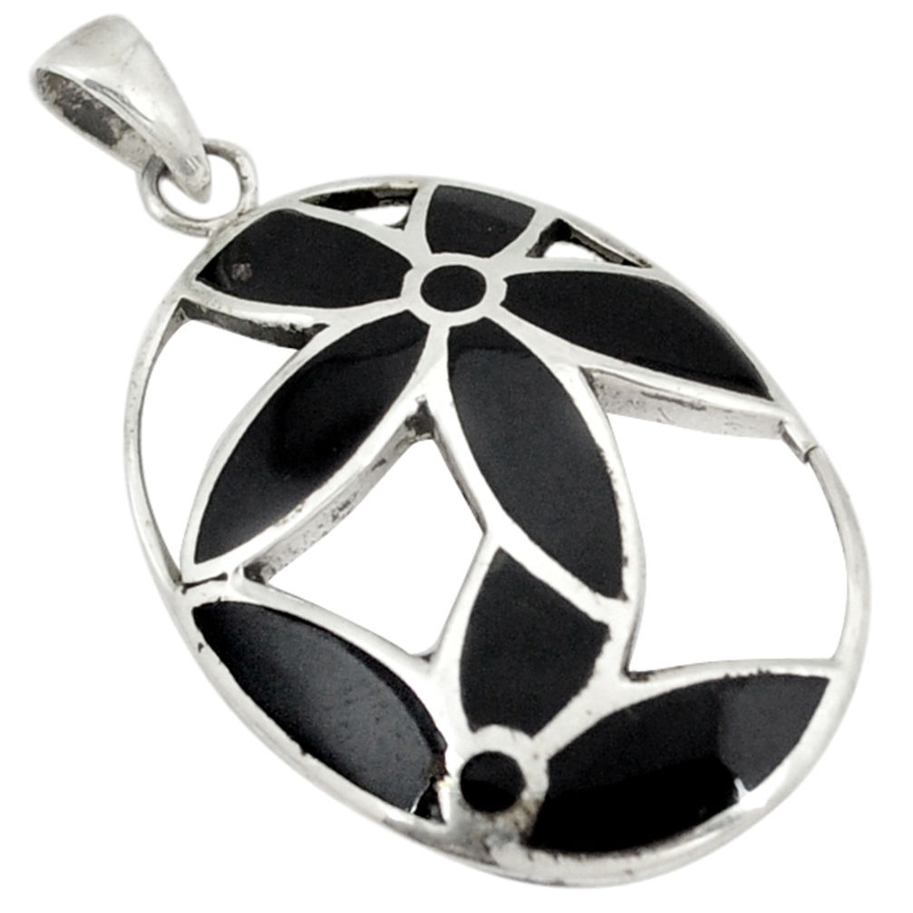 Black onyx enamel 925 sterling silver pendant jewelry c12560