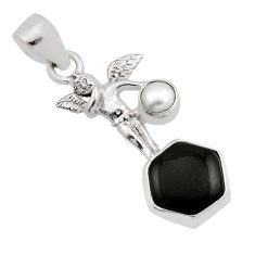 5.03cts black onyx hexagon pearl 925 silver angel wings fairy pendant n13037