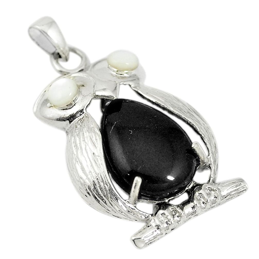 Black onyx white pearl 925 sterling silver owl pendant jewelry c21614