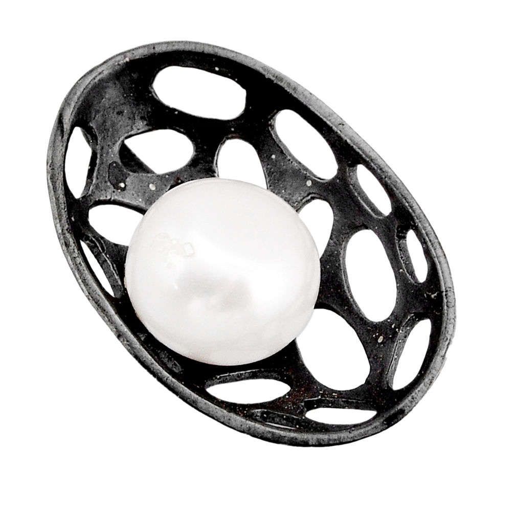 7.07cts black rhodium natural white pearl 925 sterling silver pendant y63140