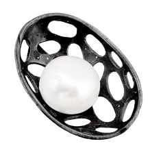 7.07cts black rhodium natural white pearl 925 sterling silver pendant y63140