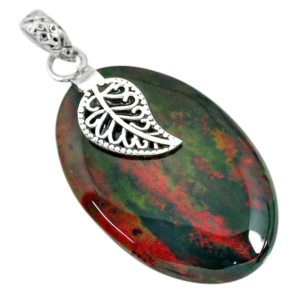 27.81cts bloodstone african (heliotrope) 925 silver deltoid leaf pendant r90988