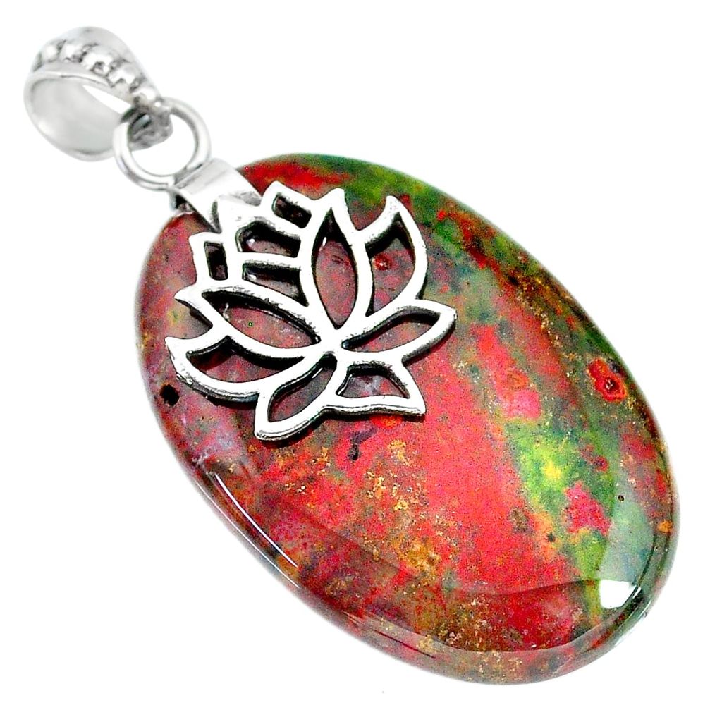 29.70cts bloodstone african (heliotrope) 925 silver pendant r90916