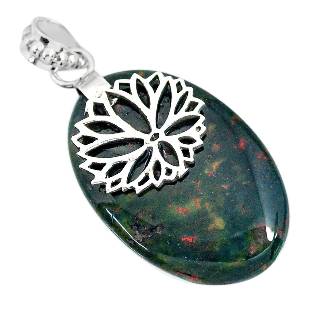 27.62cts bloodstone african (heliotrope) 925 silver pendant r90991