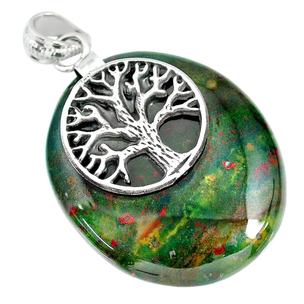 42.91cts bloodstone african (heliotrope) 925 silver tree of life pendant r90901