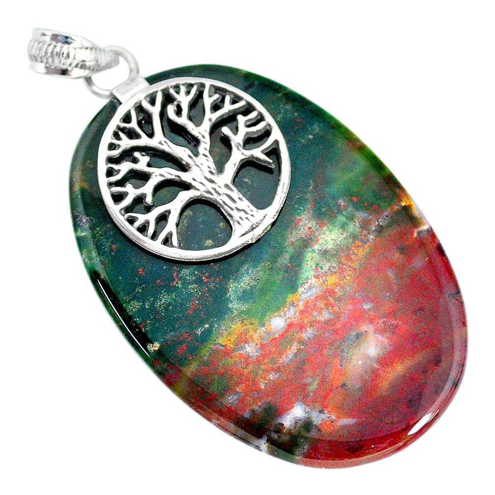 34.51cts bloodstone african (heliotrope) 925 silver tree of life pendant r90912