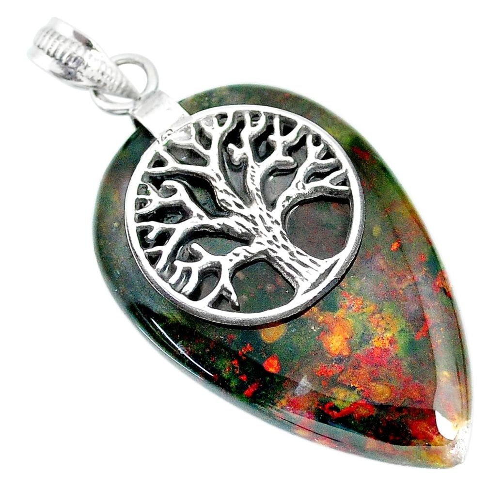 35.25cts bloodstone african (heliotrope) 925 silver tree of life pendant r90913