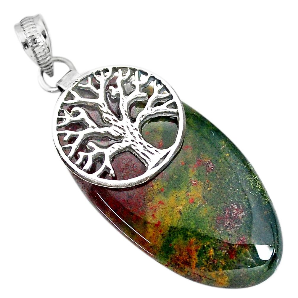 38.71cts bloodstone african (heliotrope) 925 silver tree of life pendant r90998