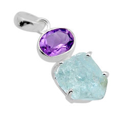 9.18cts blue aquamarine rough purple amethyst 925 sterling silver pendant y91137