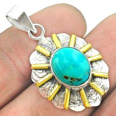 5.12cts blue arizona mohave turquoise 925 silver 14k gold pendant t55671