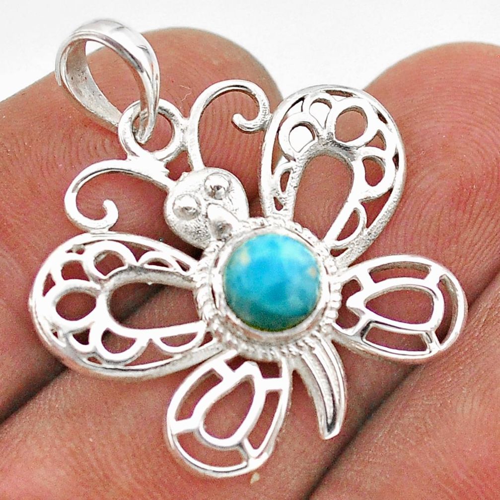 1.14cts blue arizona mohave turquoise 925 silver butterfly pendant t68601