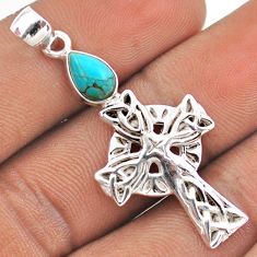 2.01cts blue arizona mohave turquoise 925 silver celtic cross pendant t88878